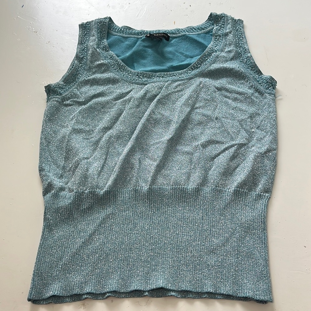 89th & Madison Medium Blue Sparkly Sleeveless Formal Tank Top